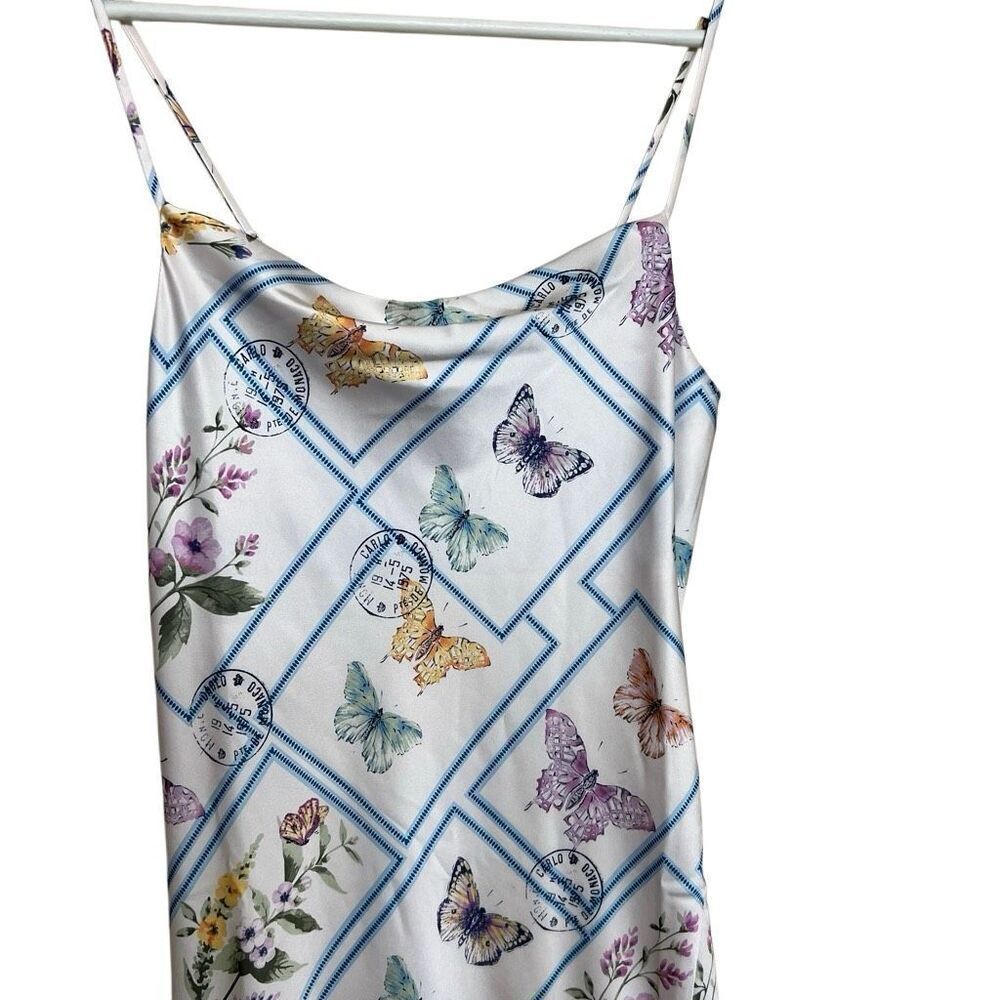 NWT Socialite Women's White Butterfly Stamp Floral Cowl Neck Midi Slip Dress Med